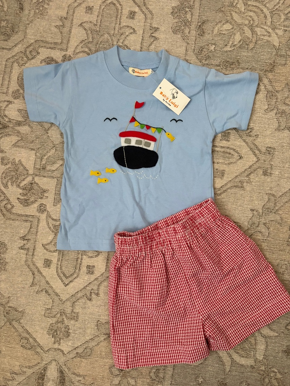 NWT Baby Luigi 12M boat Tee and Red Gingham ADORABLE Shorts Set
